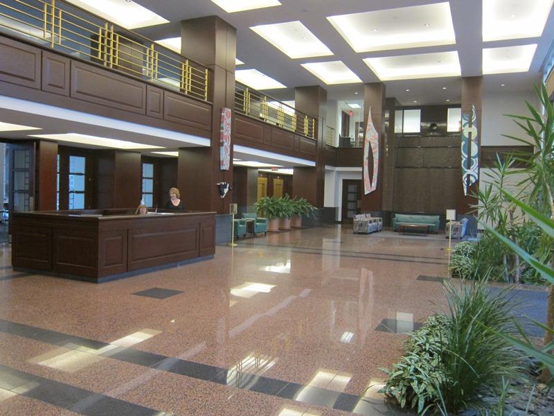 office building lobby - shiny floors and brown brick interior