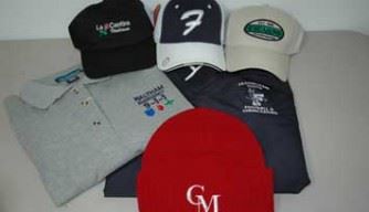 image of t-shirts, hats, and polo shirts with custom embroidery and logos