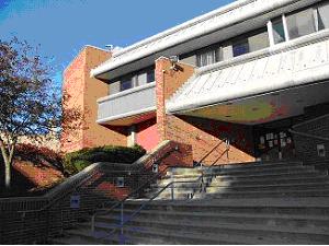 Main Framingham Public Library - brick building with concrete trim