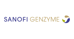 Sanofi-Genzyme Logo (blue, beige and green words with round swirl)