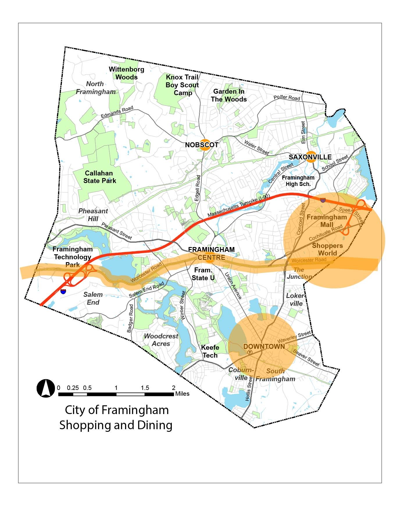 Framingham Shopping and Dining areas